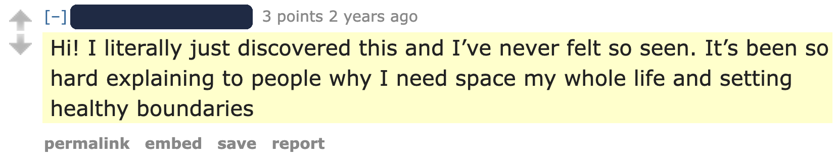 Screenshot of the real Reddit comment this quote comes from, username hidden